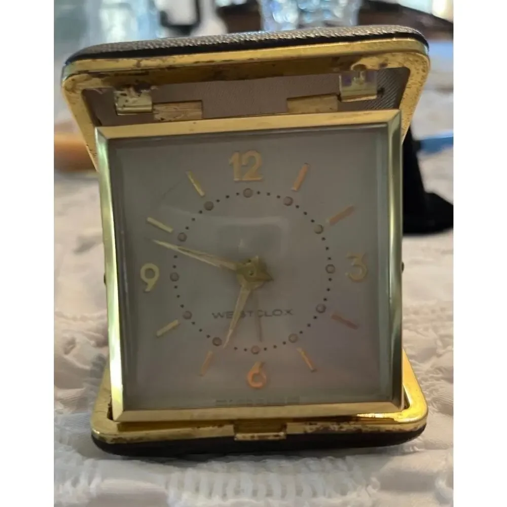 Vintage Westclox portable travel clock and alarm works!! 2-1/4
